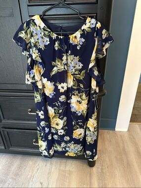 Jessica Howard Navy Floral Ruffle Midi Dress